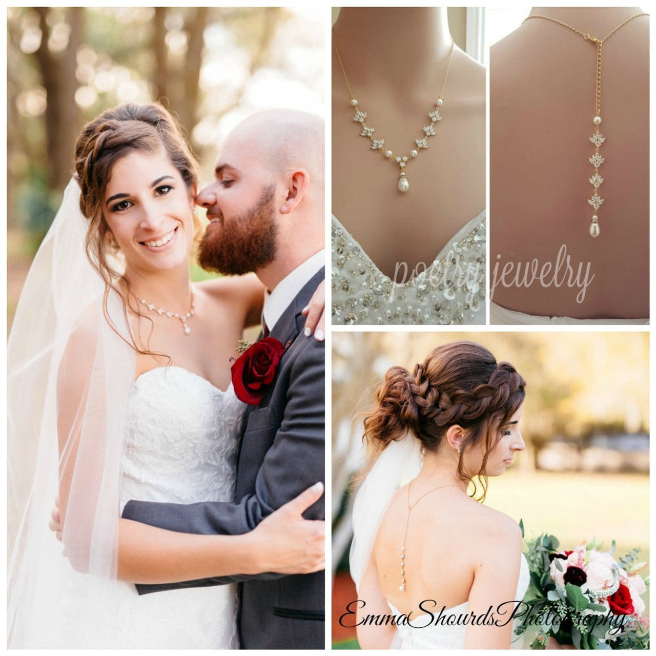Gold Crystal Backdrop Necklace - Rosa