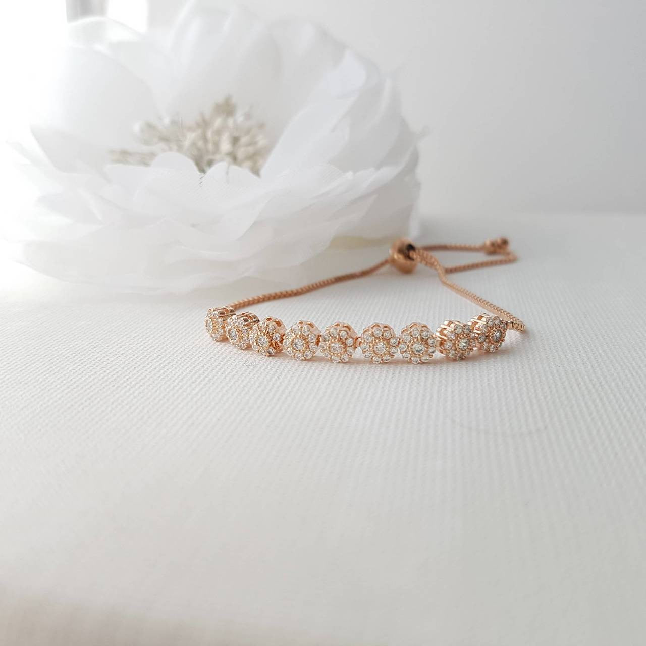 Bridal Bracelet, Wedding Jewelry, Rose Gold, Gold, Bangle Bracelet, Halo Style, Wedding Bracelet, Adjustable Bracelet, Reagan Bracelet
