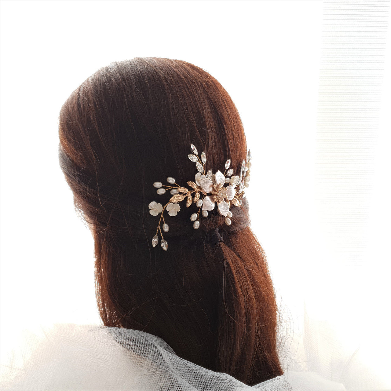 Jewelled Gold Hair Comb for Weddings -Freya
