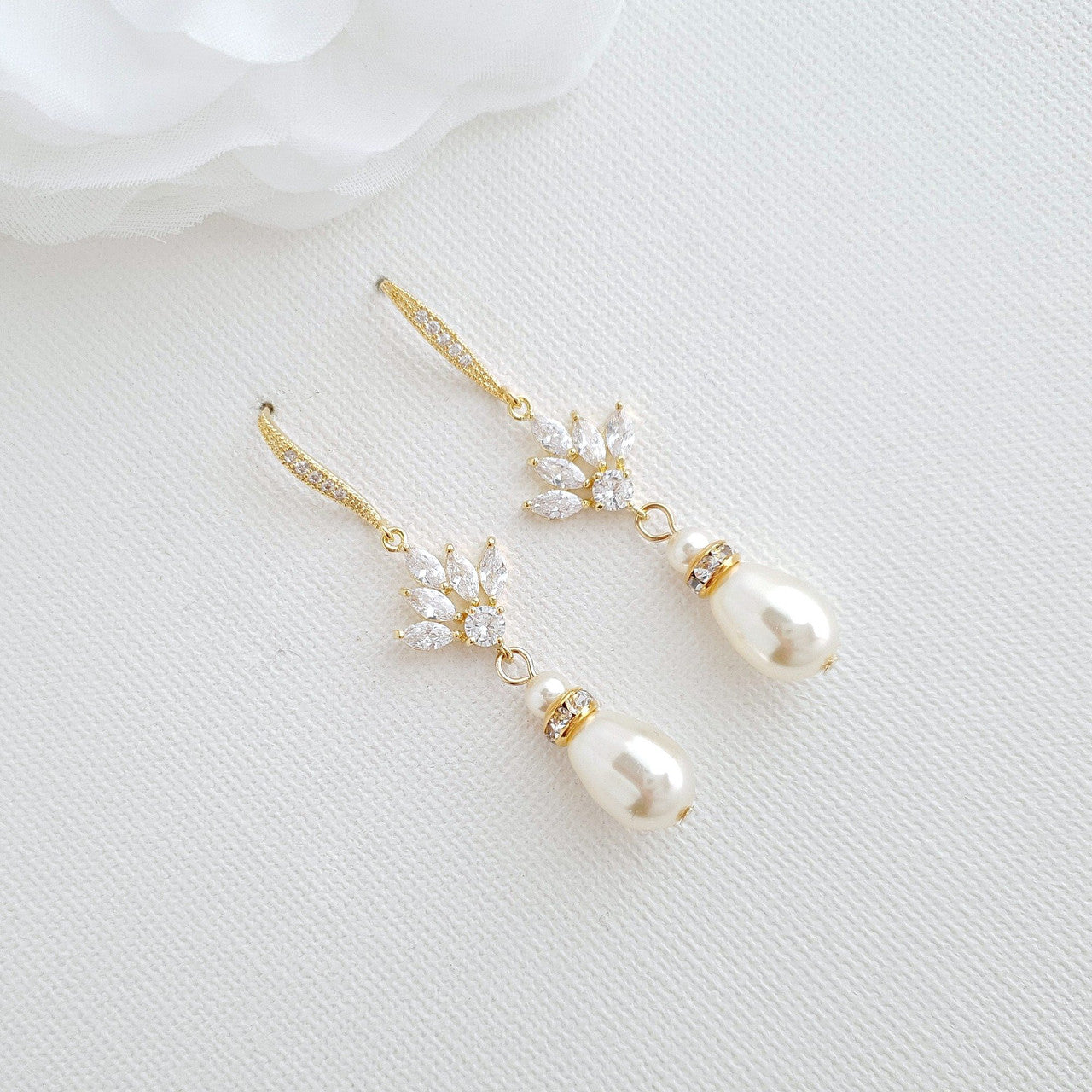 Gold and Pearl  Dangle Earrings for Weddings-Rosa