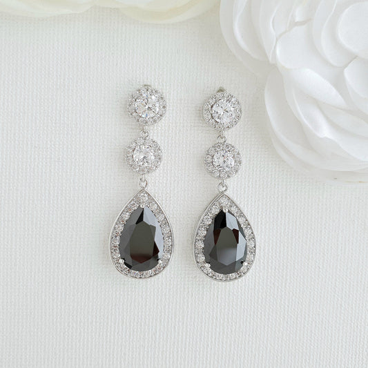 Long Black Drop Earrings- Zoe