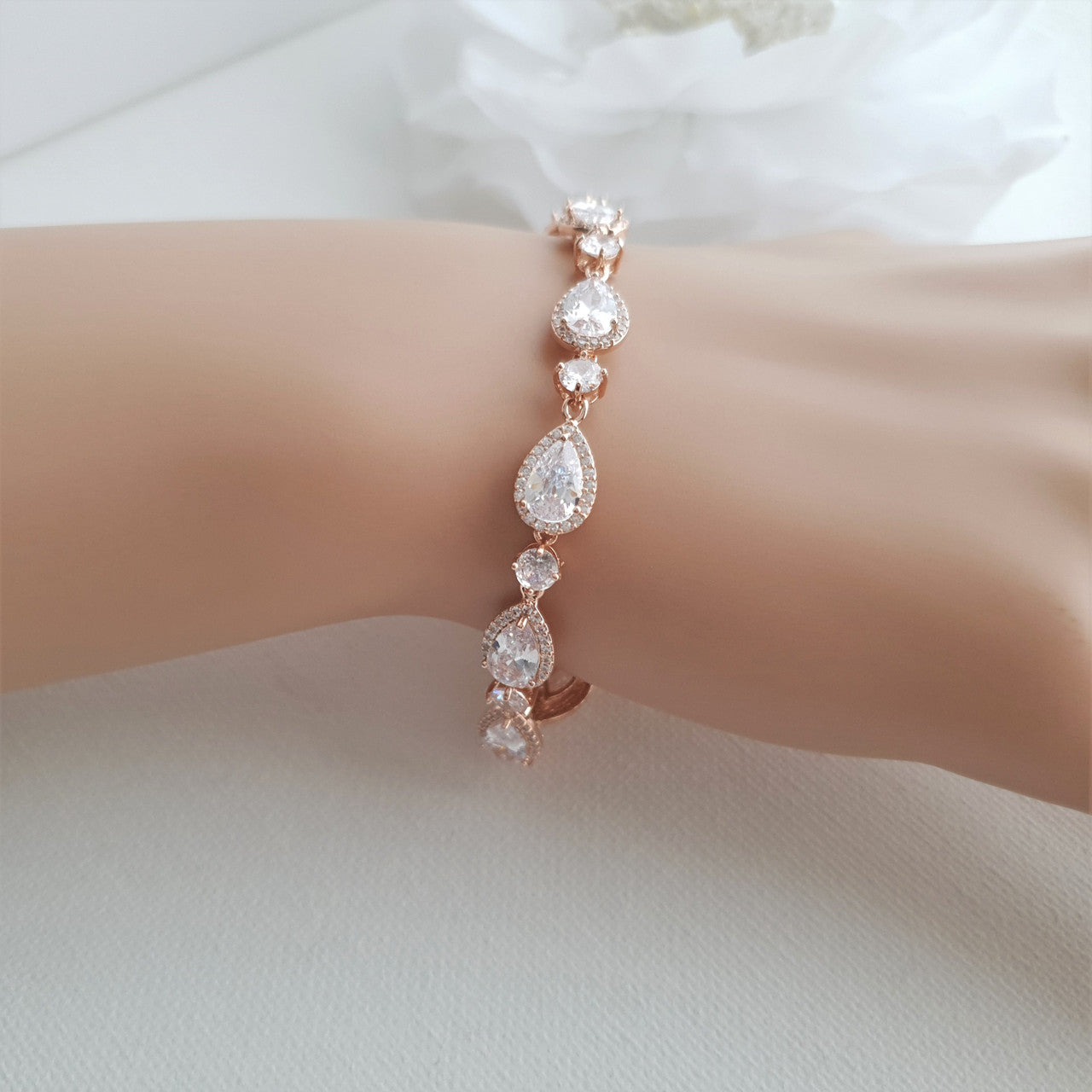 Silver Wedding Bracelet with Teardrops-Emma