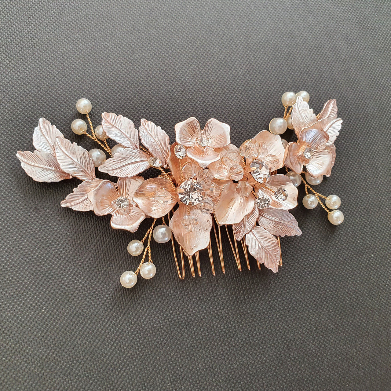 Gold Hair Comb with Flower and Leaf-Azalea