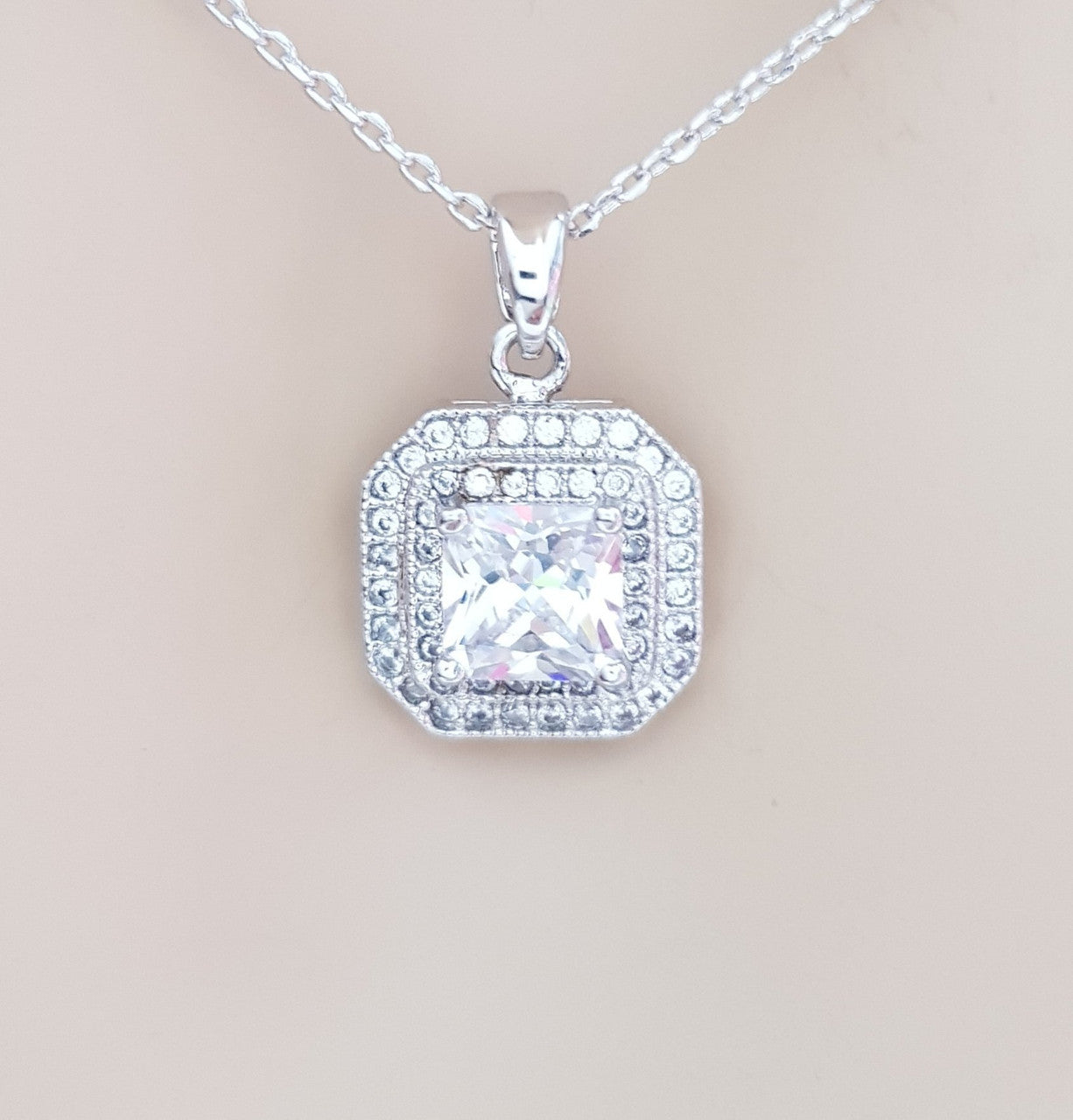 Square Cubic Zirconia Pendant Necklace- Quad