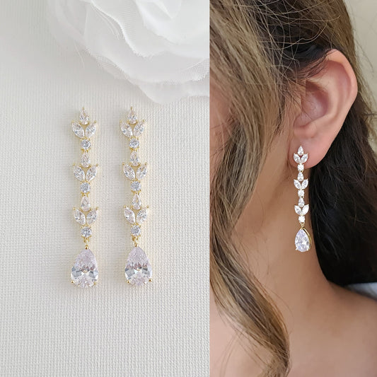 Bride Earrings in Light Gold for Wedding-Anya