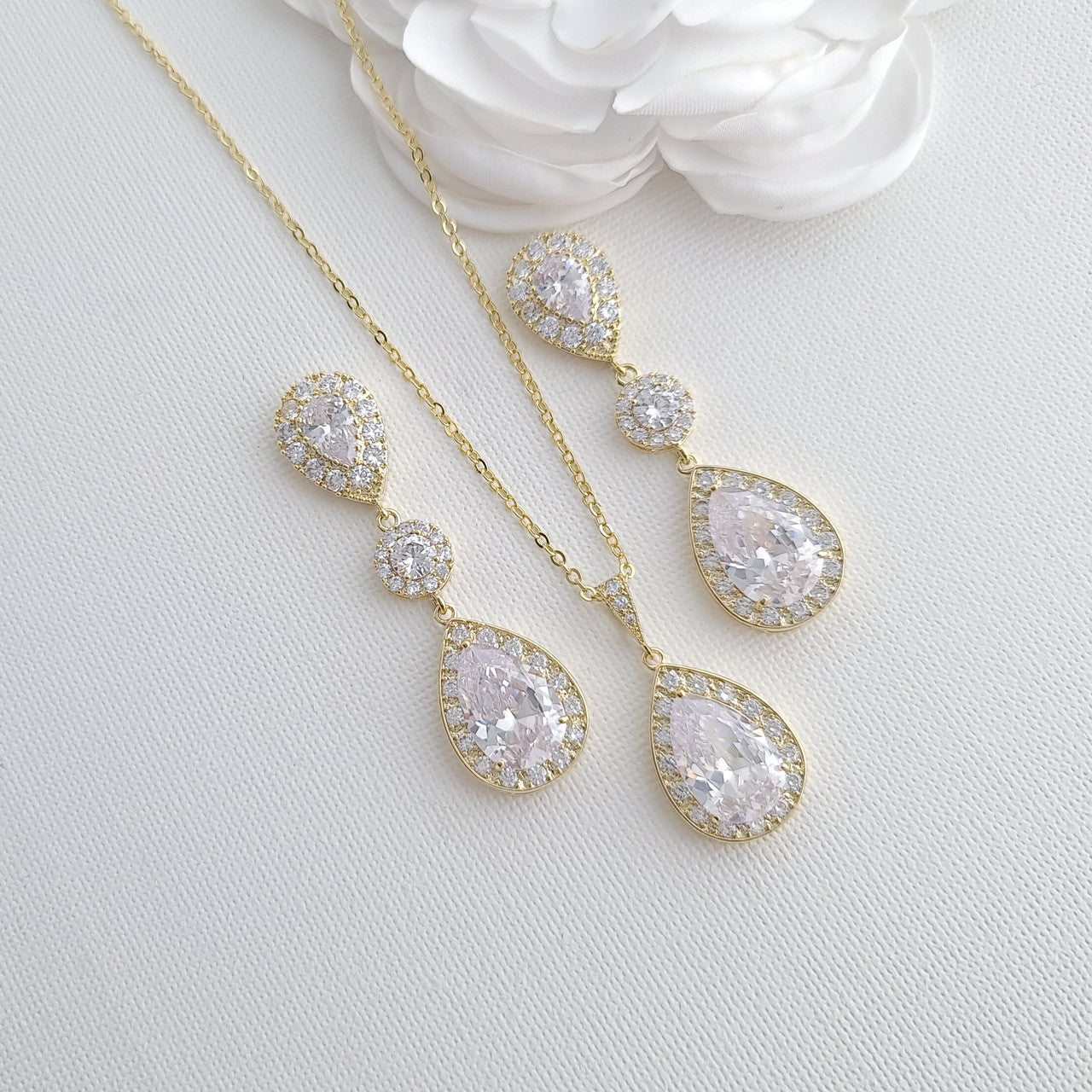 Gold Wedding Jewelry Sets for Brides With Earrings Necklace Together- Penelope