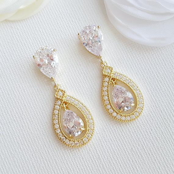 Rose Gold Crystal Drop Earrings- Sarah