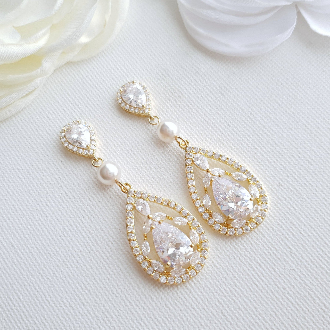 Clip On Drop Earrings in Gold-Esther