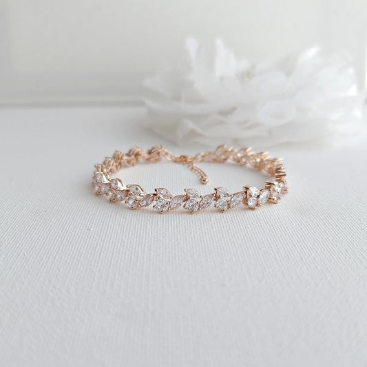 Cubic Zirconia Leaf Tennis Bridal Bracelet-Debra