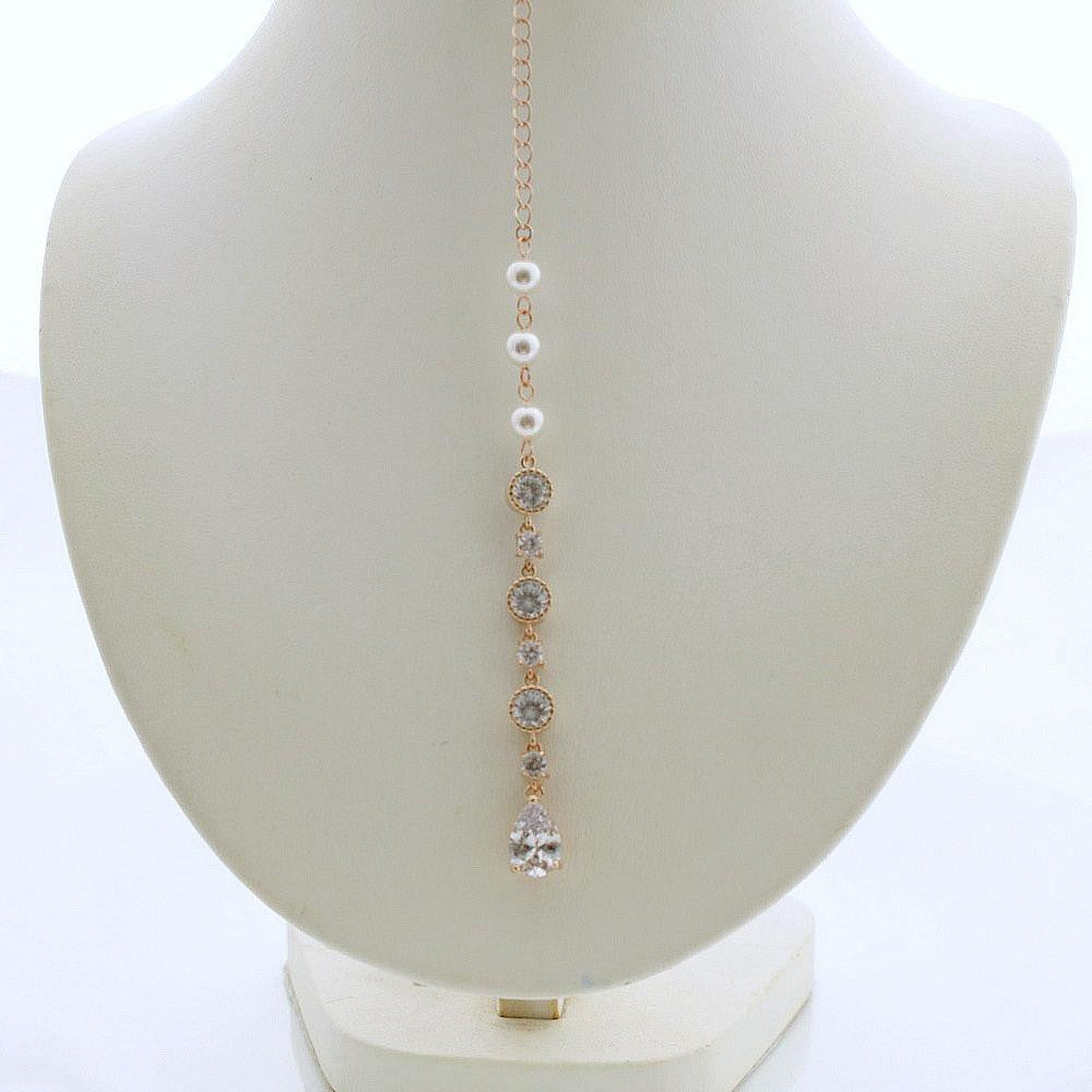 Rose Gold Backdrop Necklace, Bridal Back Necklace, Crystal Pearl Wedding Necklace, Romantic Wedding Necklace Bridal Jewelry, Nicole