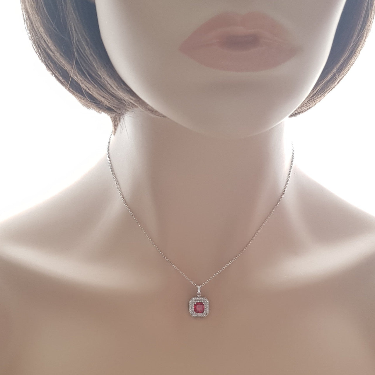 Red Square Pendant Necklace-Quad Red