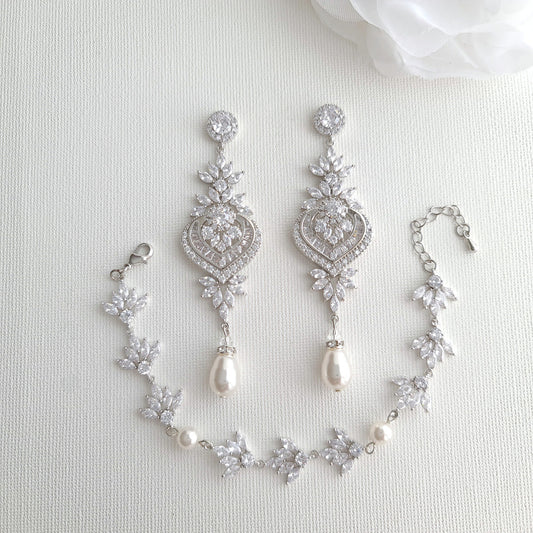 Wedding Earrings and Bracelet Set Silver- Rosa