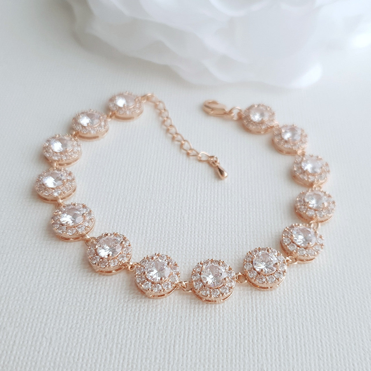 Round Clear Cubic Zirconia Rose Gold Bridal Bracelet for Weddings-Cristle