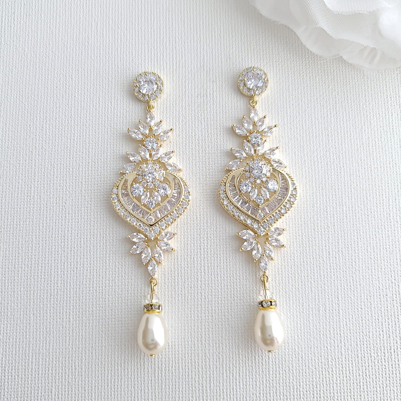 Long 14K Gold Chandelier Wedding Earrings- Poetry Designs