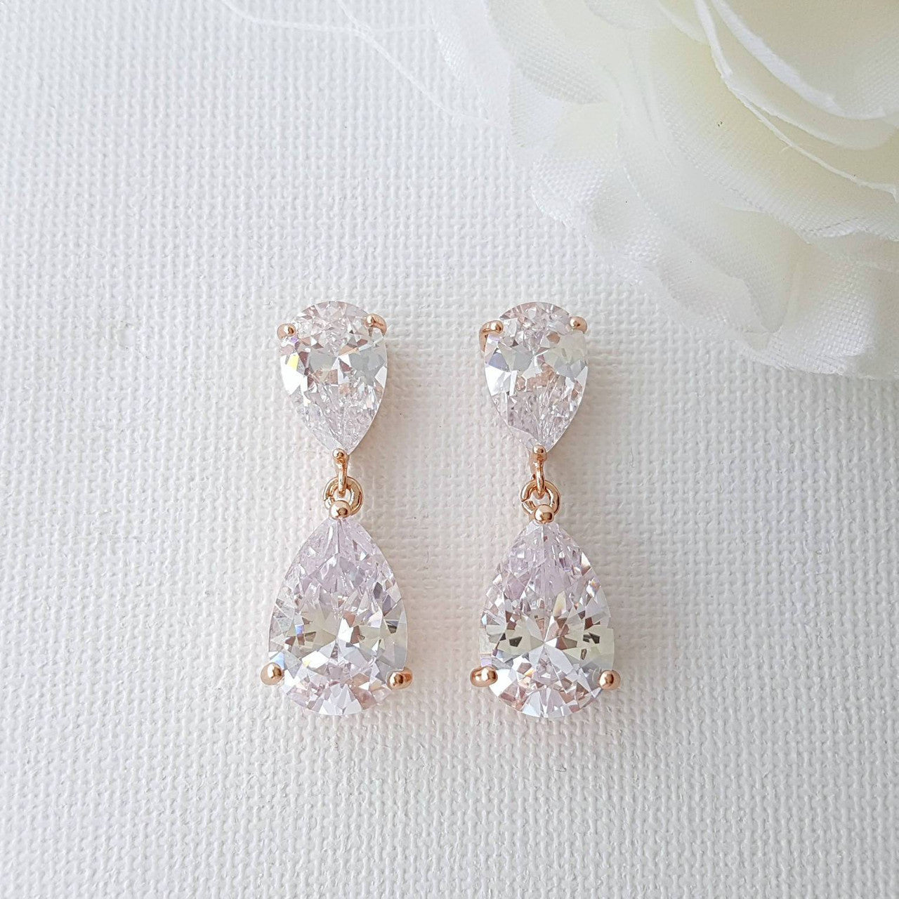 Small Pear Shaped Gold Wedding Earrings-Clara