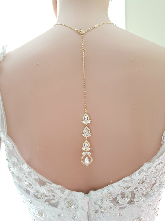 Crystal Gold Wedding Necklace & Back Jewellery-Meghan