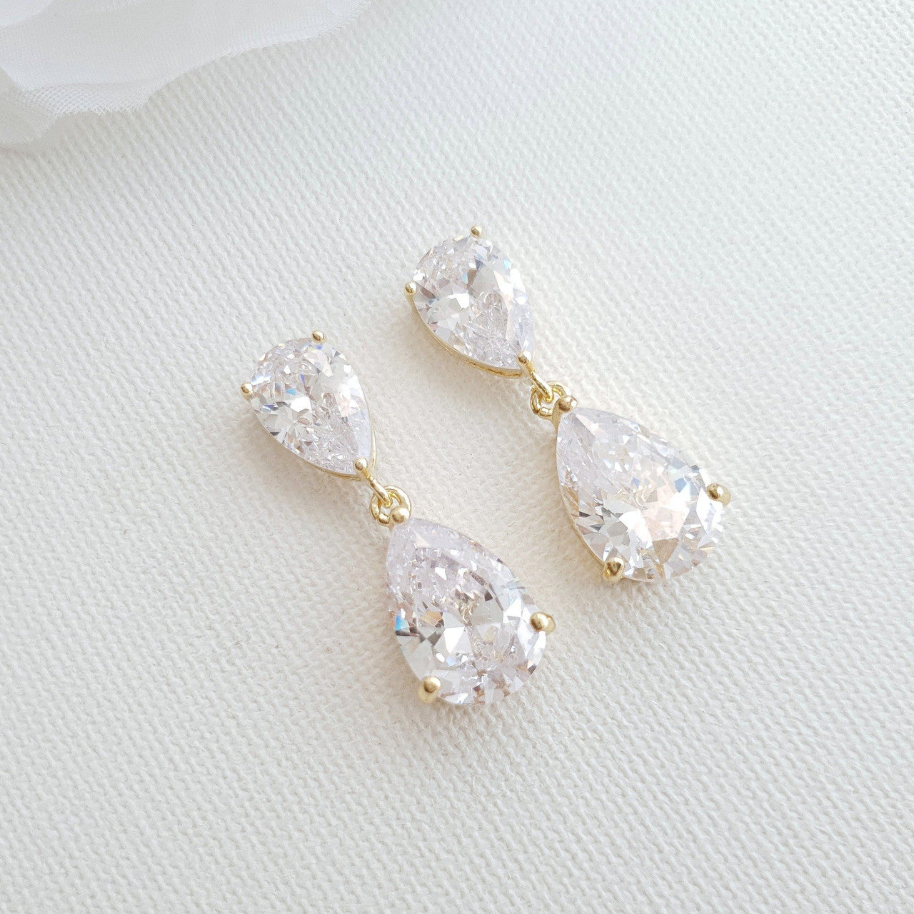 Small Pear Shaped Gold Wedding Earrings-Clara