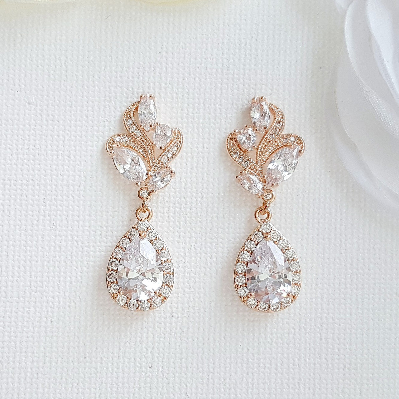 Pink Gold Bridal Earrings-Wavy