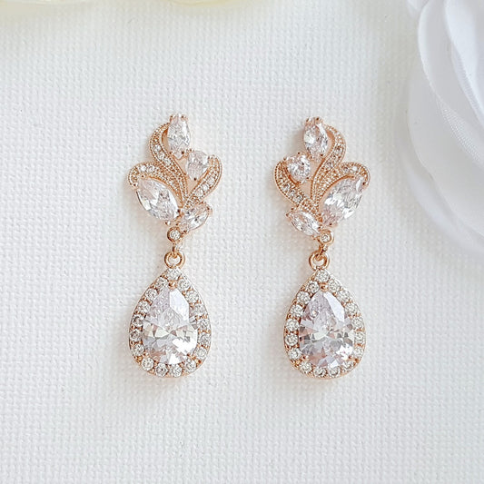 Pink Gold Bridal Earrings-Wavy