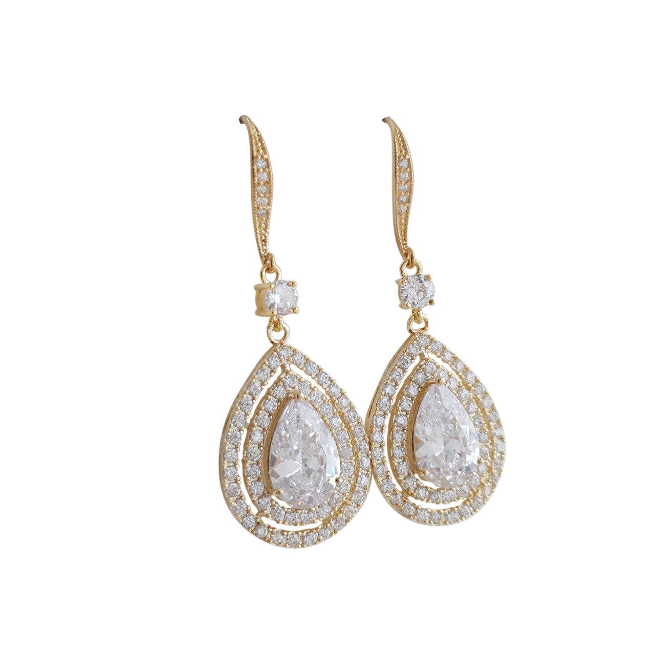 Cubic Zirconia Ear Hook Dangle Earrings for Weddings -Joni