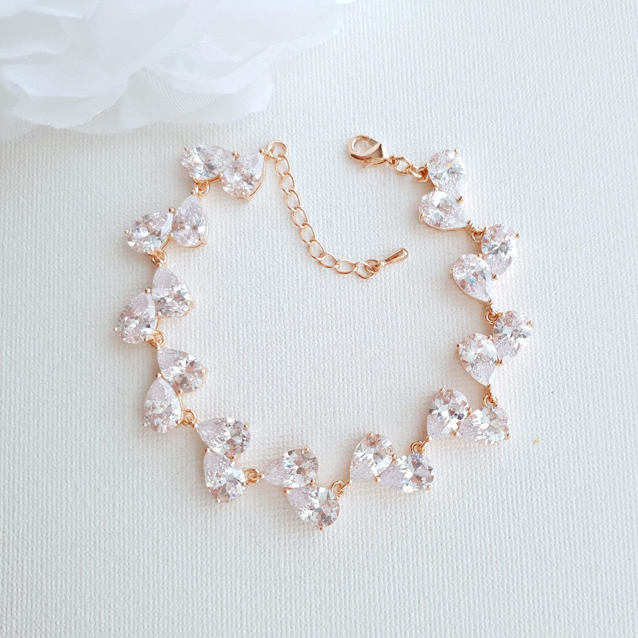 Rose Gold Teardrop Wedding Bracelets- Clara