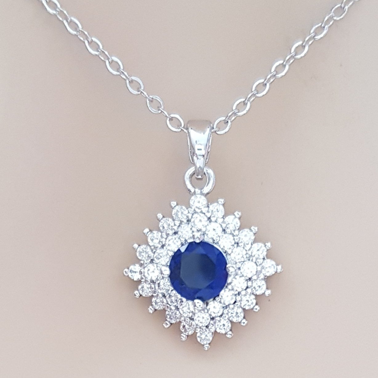 Blue and Silver Rhombus Pendant- Bright Blue