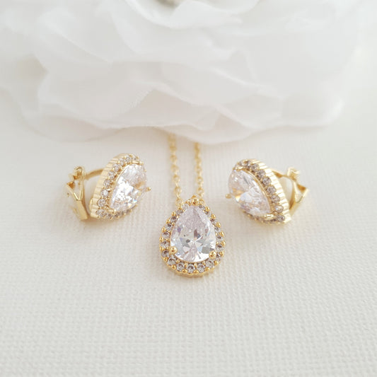 Gold Bridesmaid Jewellery Set with Clip-on Earrings- Emma