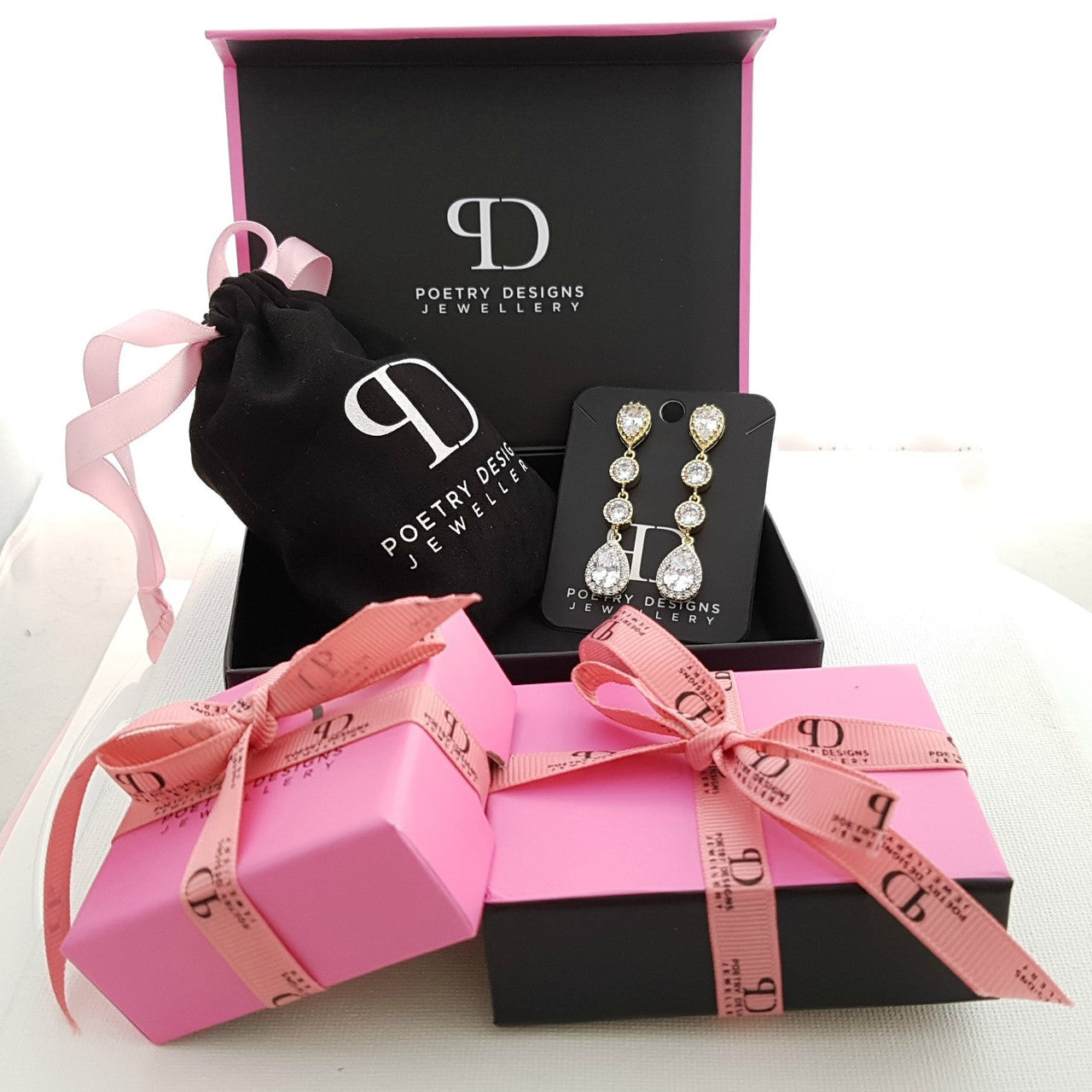 Poetry Designs Packaging for Wedding Day Crystal Bracelet in Rose Gold for Brides