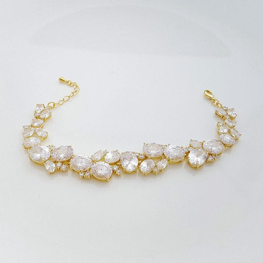 Gold Wedding Bracelet, Oval Crystal Bridal Bracelet, Gold Wedding Bridal Jewelry, Rose Gold Bracelet, Bracelet for Bride, Emily