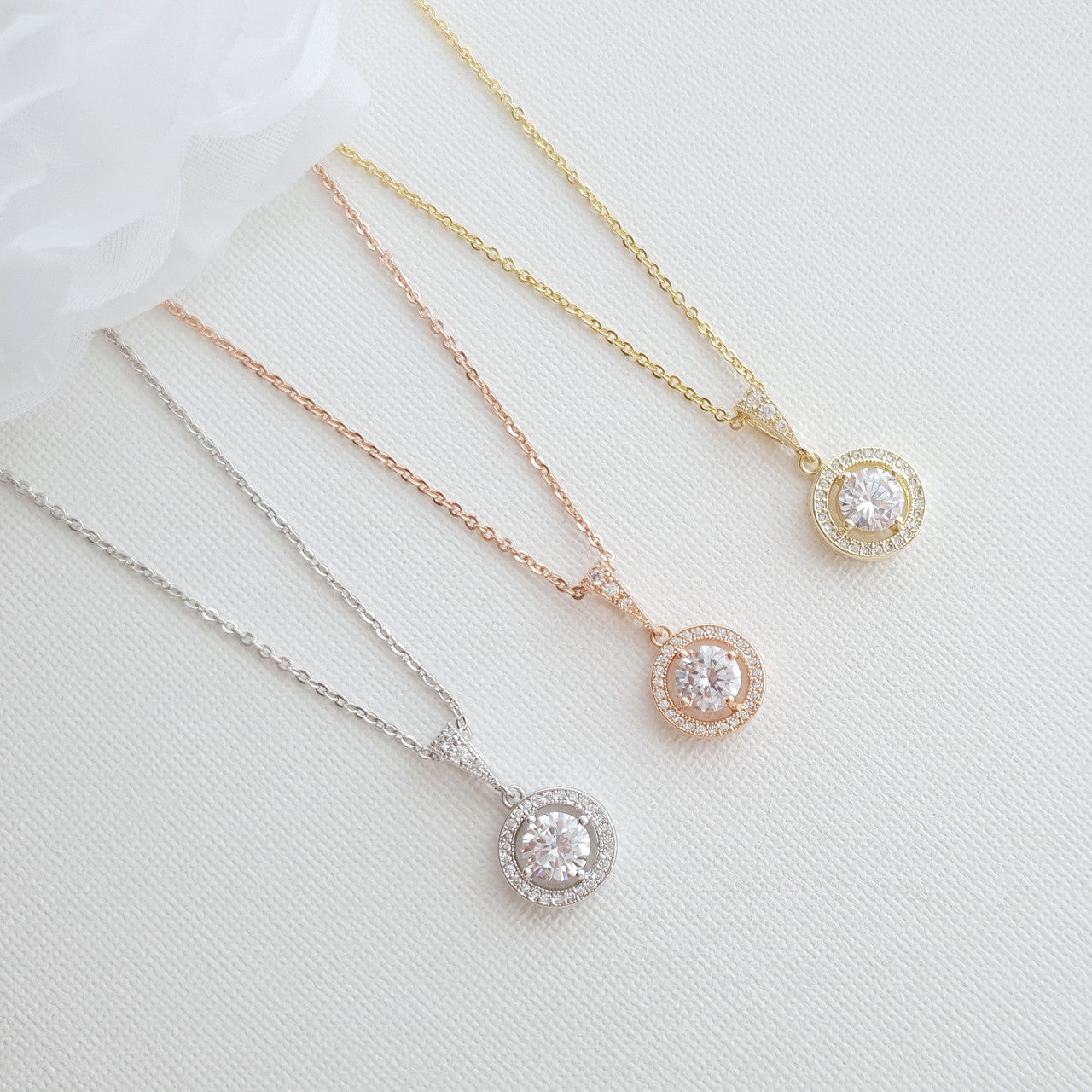 Circle Pendant Necklace in Solid Cubic Zirconia- Denise