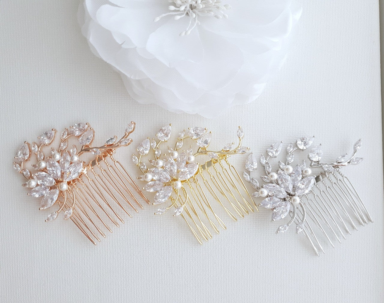 Small Flower Rose Gold Bridal Hair Comb -Kika