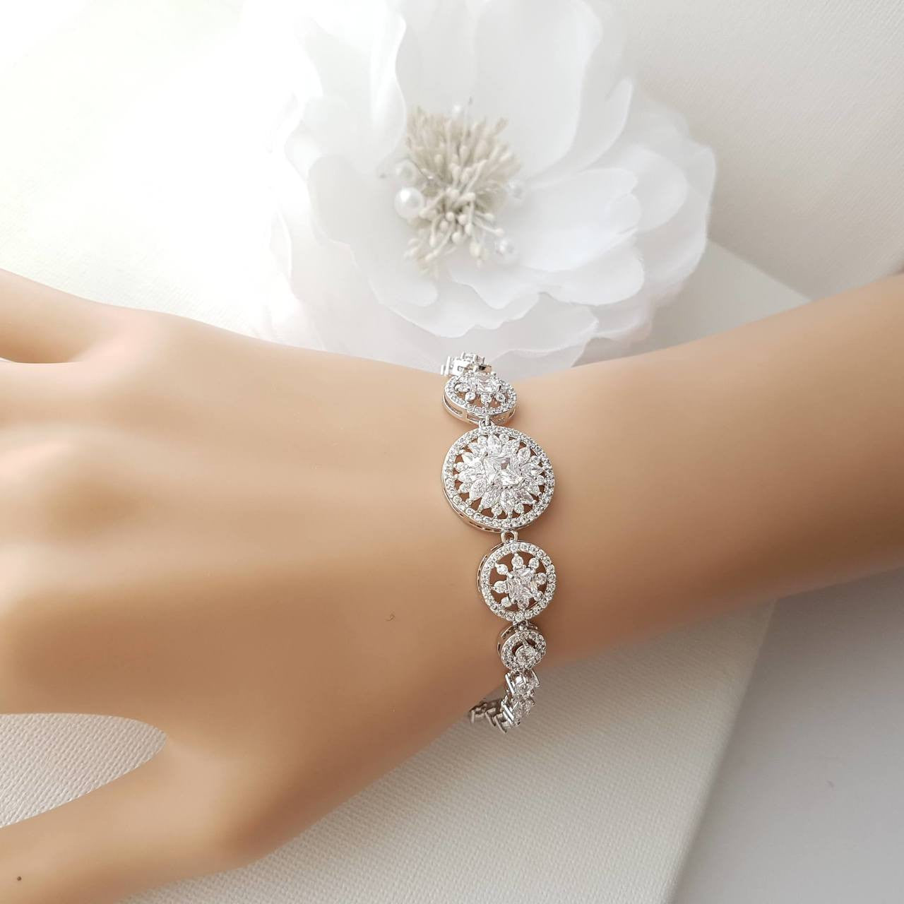 Bridal Bracelet, Round Wedding Bracelet, Crystal Wedding Bracelet, Cubic Zirconia Bracelet, Halo Style, Bridal Jewelry, Adonia
