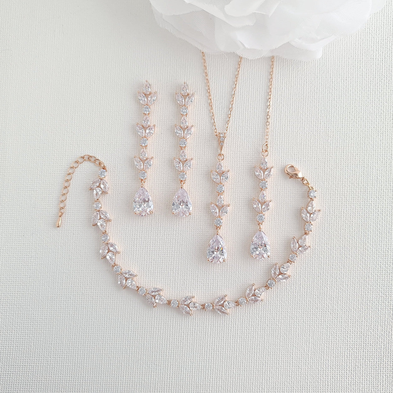 Simple Rose Gold Wedding Jewellery Set for The Bride-Anya