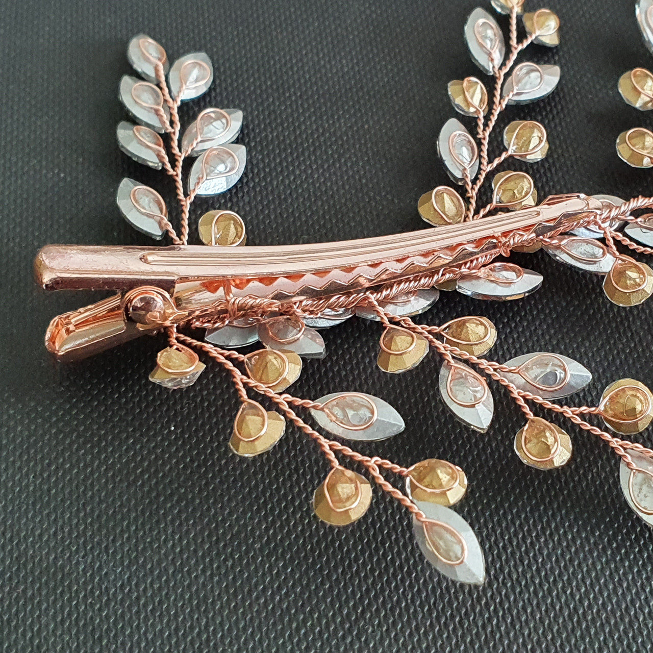 Bridal Hair Clip with Tiny Crystal Leaves-Fern