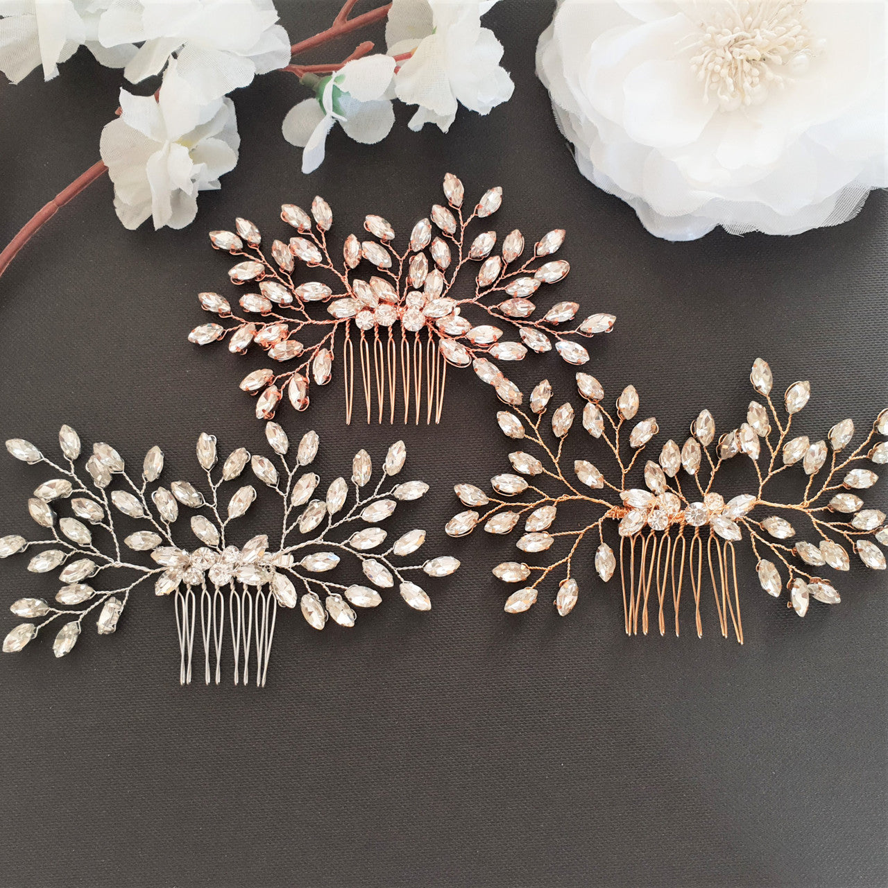 Delicate Gold and Crystal Bridal Hair Comb-Pasque