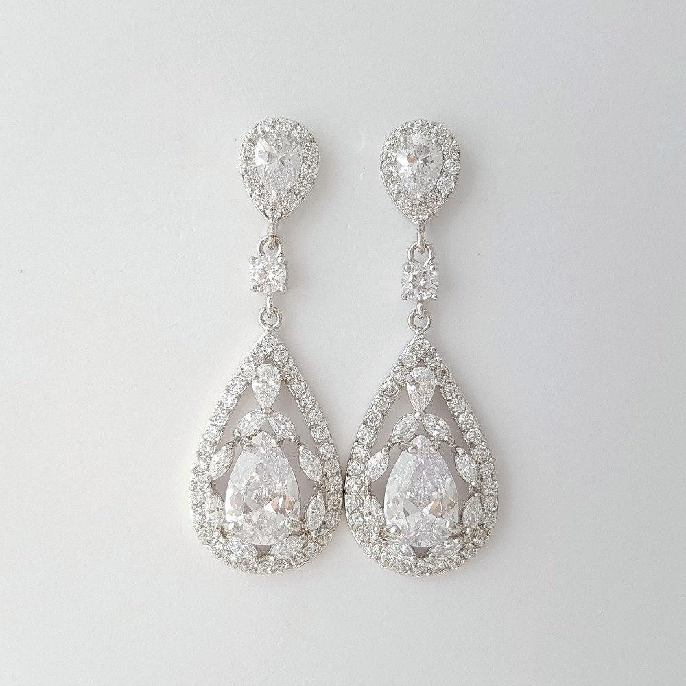 Crystal Wedding Drop Earrings -Esther