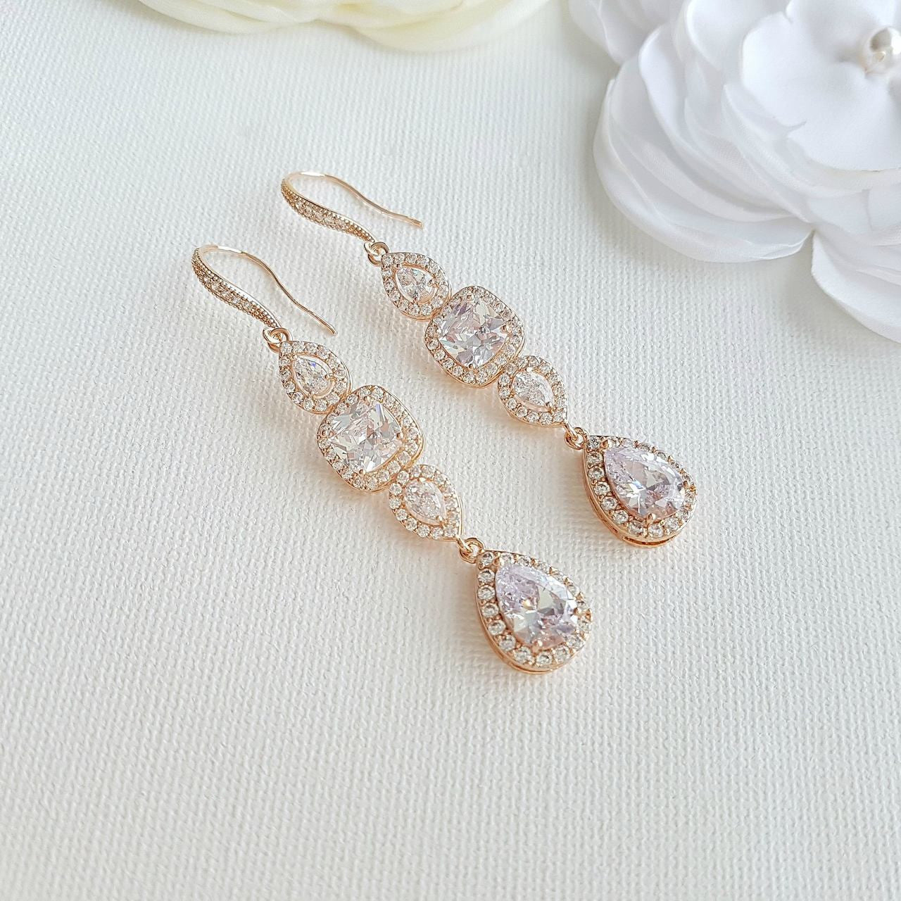 Bridal Dangle Drop Earring Rose Gold-Gianna