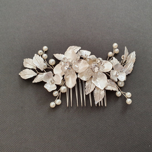 Silver Bridal Hair Comb- Azalea