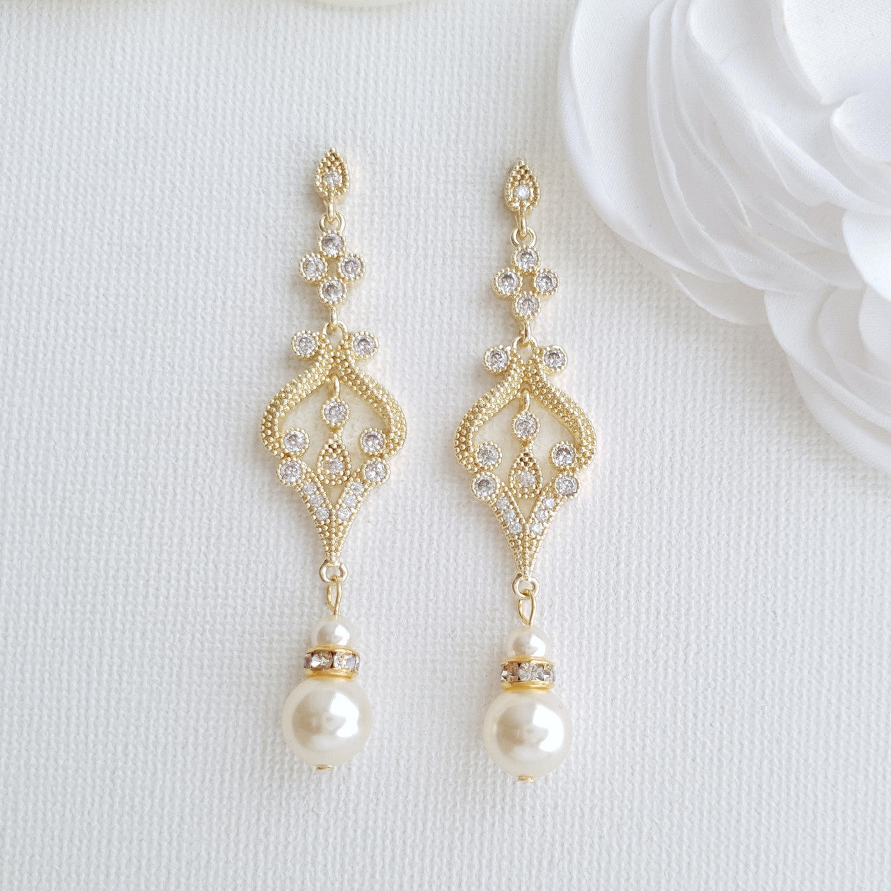 Vintage Bridal Earrings in Rose Gold-Elizabeth