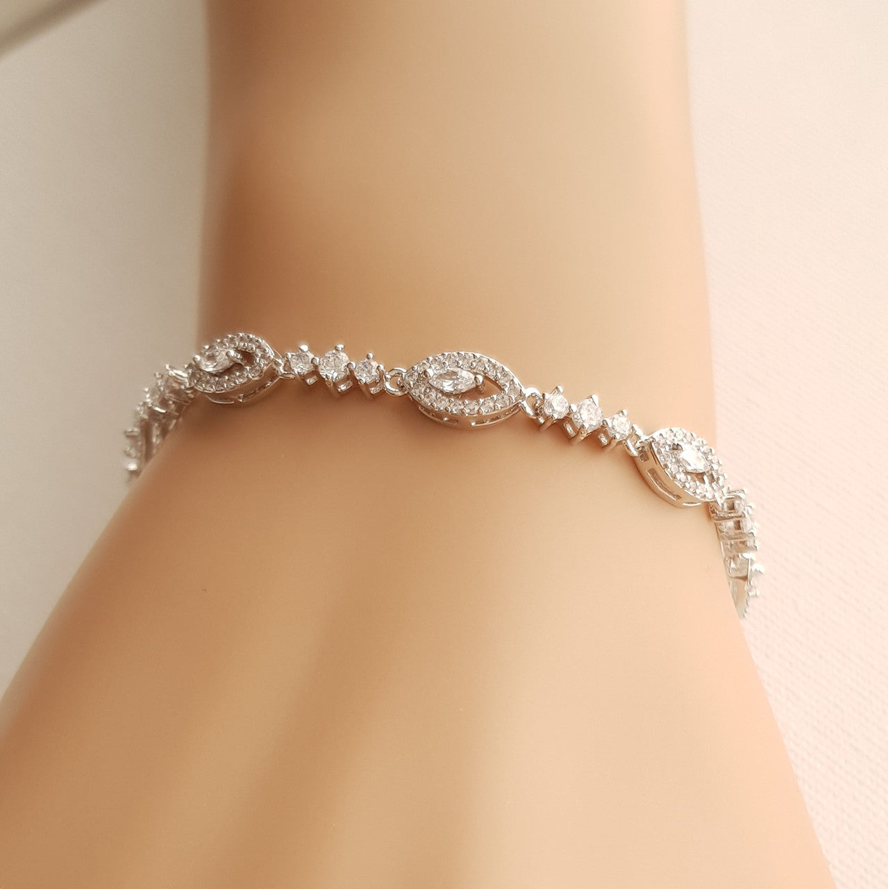 Thin Silver Bridal Bracelet- Hannah