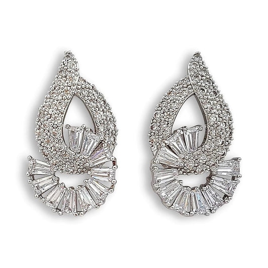 Teardrop Shaped Cubic Zirconia Wedding Stud Earrings