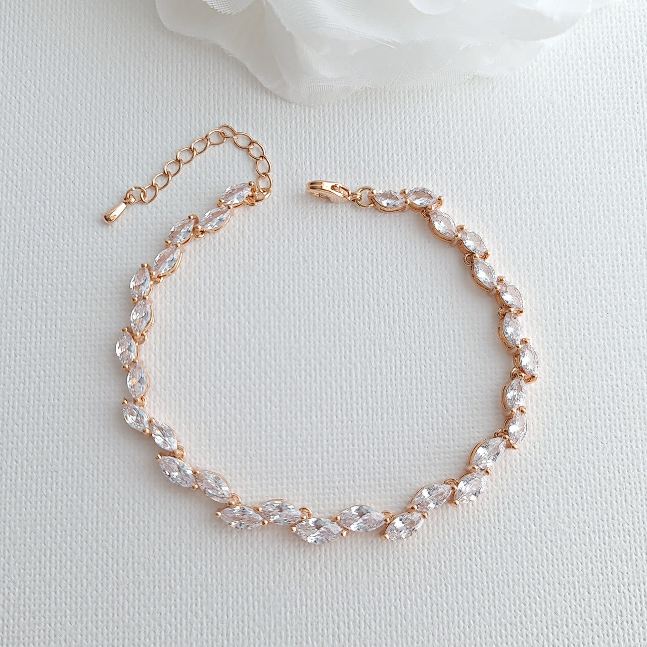 Rose Gold Wedding Bracelet With Crystal Leaf for Brides- Belle
