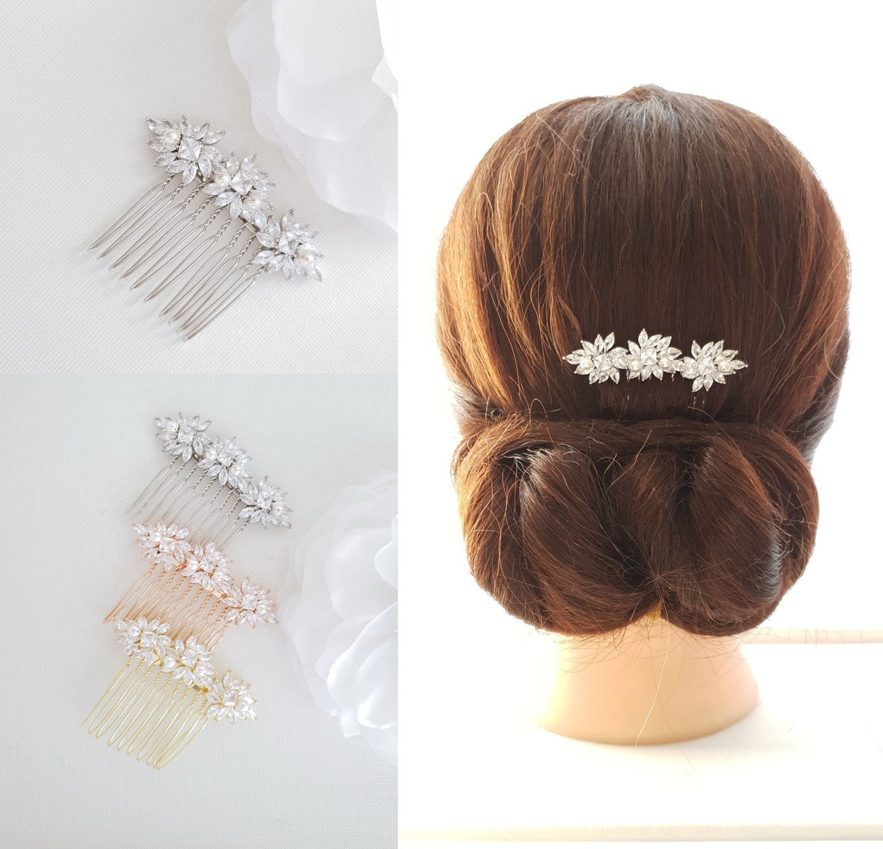 Crystal Flower Gold Hair Comb for Weddings-Bridget