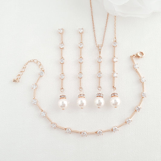 Rose Gold Pearl Drop Necklace Set-Ginger