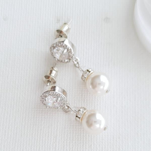 Silver Pearl Drop Earrings- Bronte