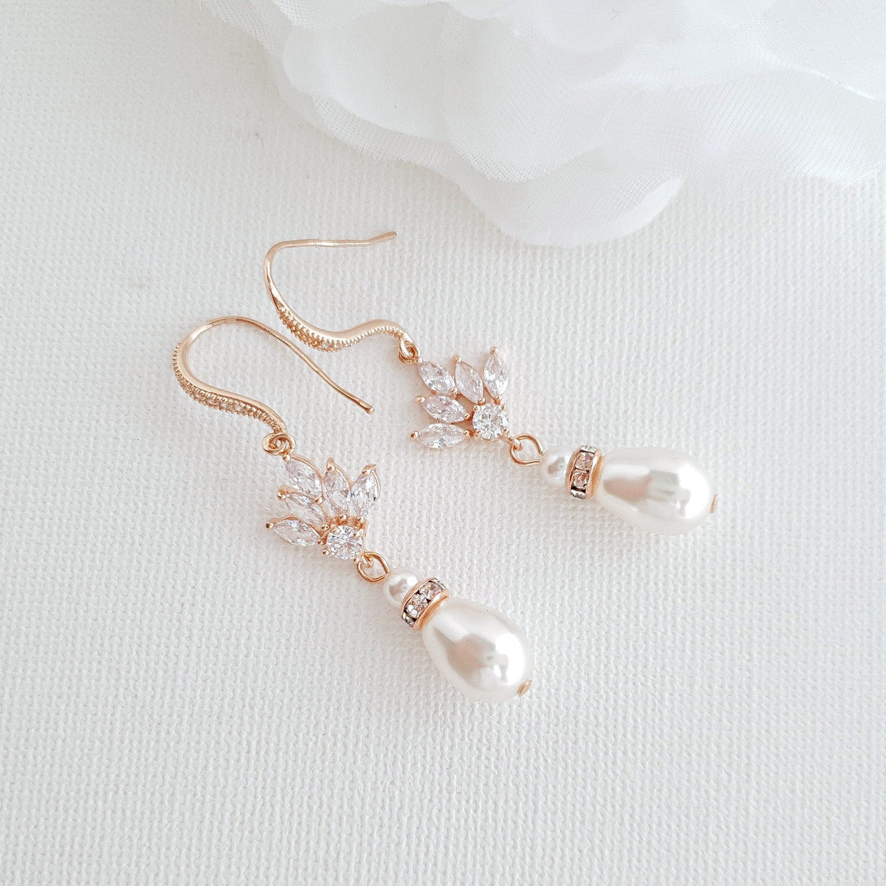 Gold and Pearl  Dangle Earrings for Weddings-Rosa