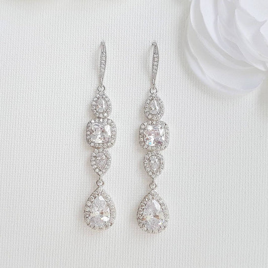 Cubic Zirconia Drop Earrings for Weddings- Gianna