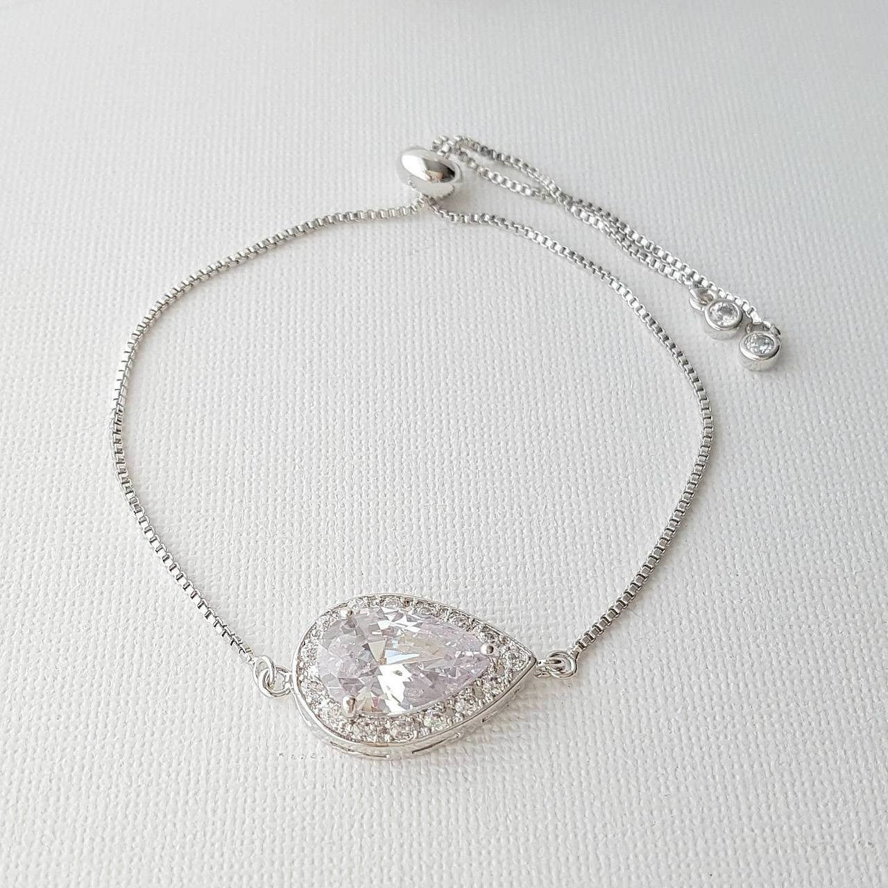 Rose Gold Simple Bracelet, Bridal Crystal Adjustable Bracelet, Rose Gold Wedding Bracelet, Bridesmaid Bracelet, Bridal Jewelry, Evelyn