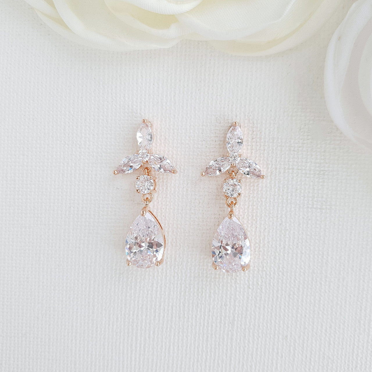 Floral Bridal Earrings in Rose Gold  for Brides and Weddings- Poetry Designs
