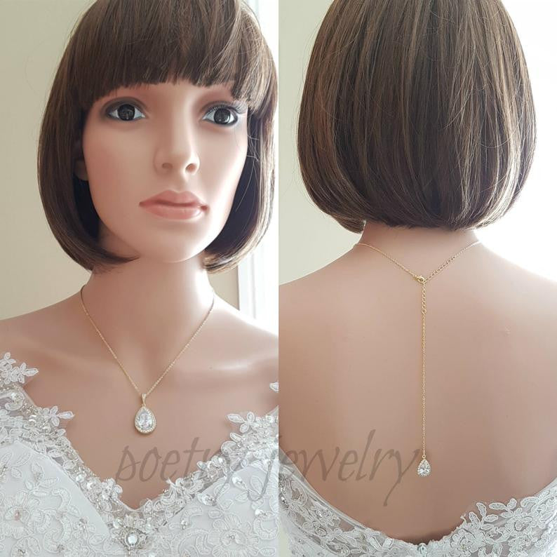 Simple Teardrop Back Necklace for Weddings-Evelyn